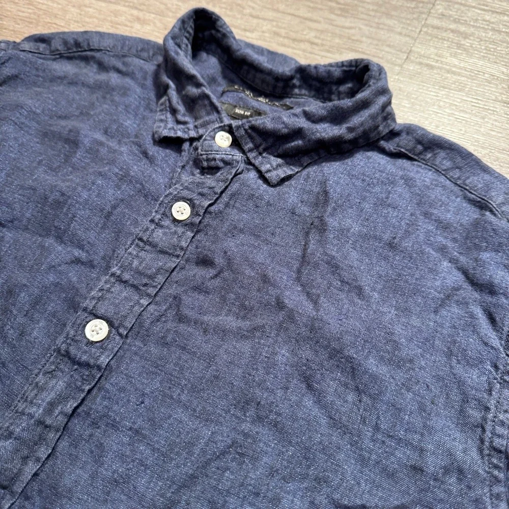 Banana Republic Shirt Men Large Blue 100%‎ Linen Slim Fit Summer Casual Preppy